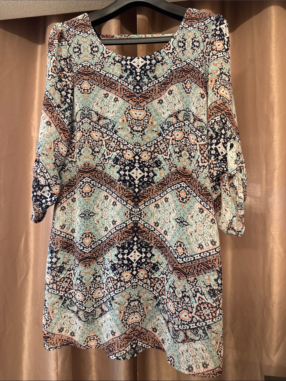 Speechless Mint, Navy & Coral Geo-Print Midi Dress